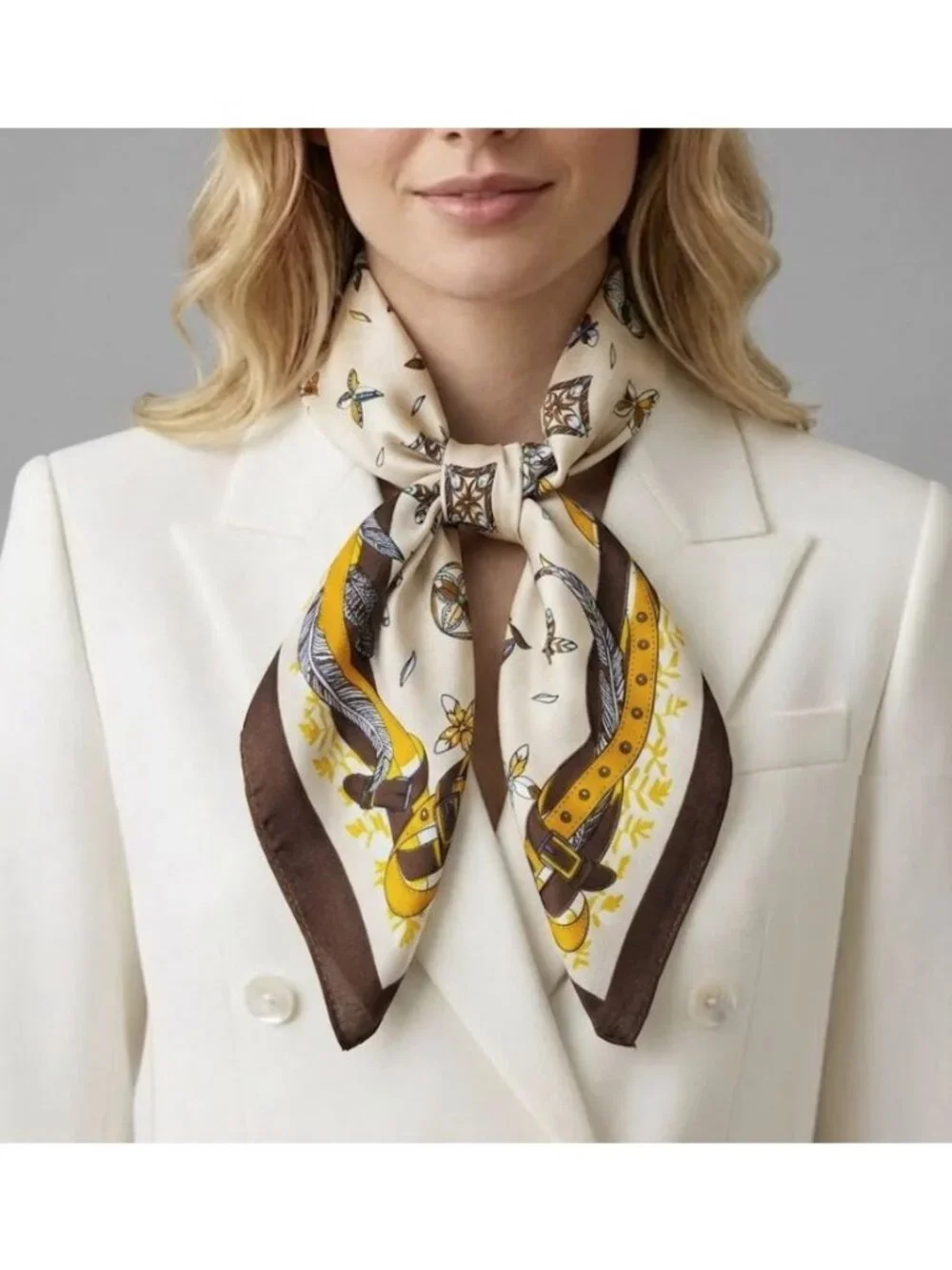 ⭐Luxury Elegant Bandana Silky Square Scarf Beige Floral Versatile Soft Hijab New